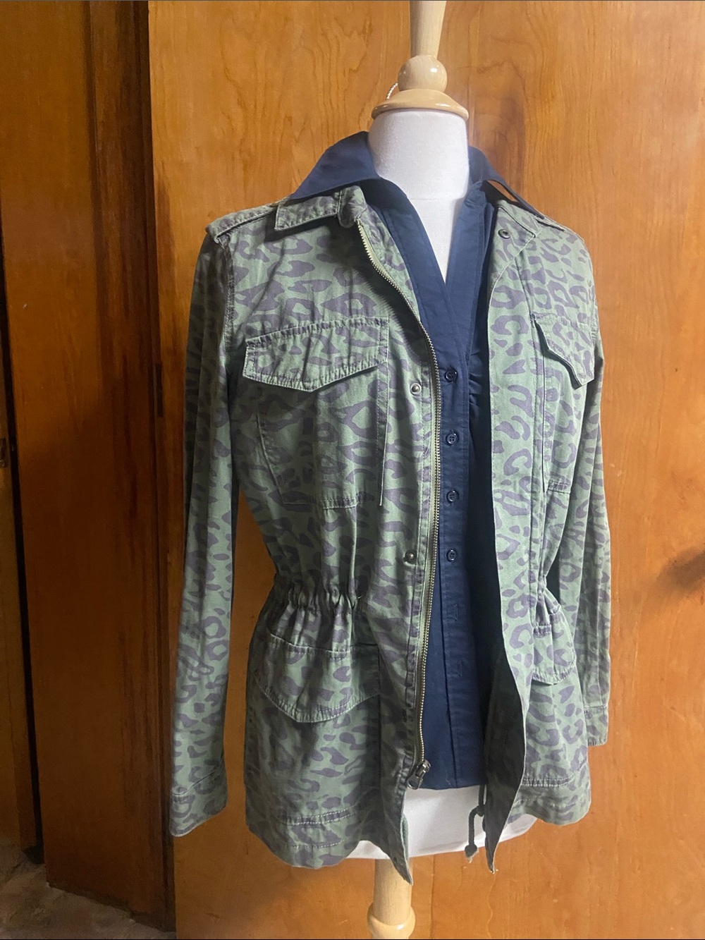 MUDD Festival Grunge Cotton Women's Olive Green Cheetah Print Utility Jacket MED